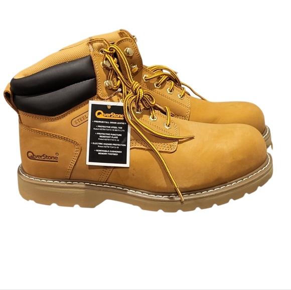 OverStone Men's Tan Work Steel Toe Boots Size 13 - Picture 1 of 12